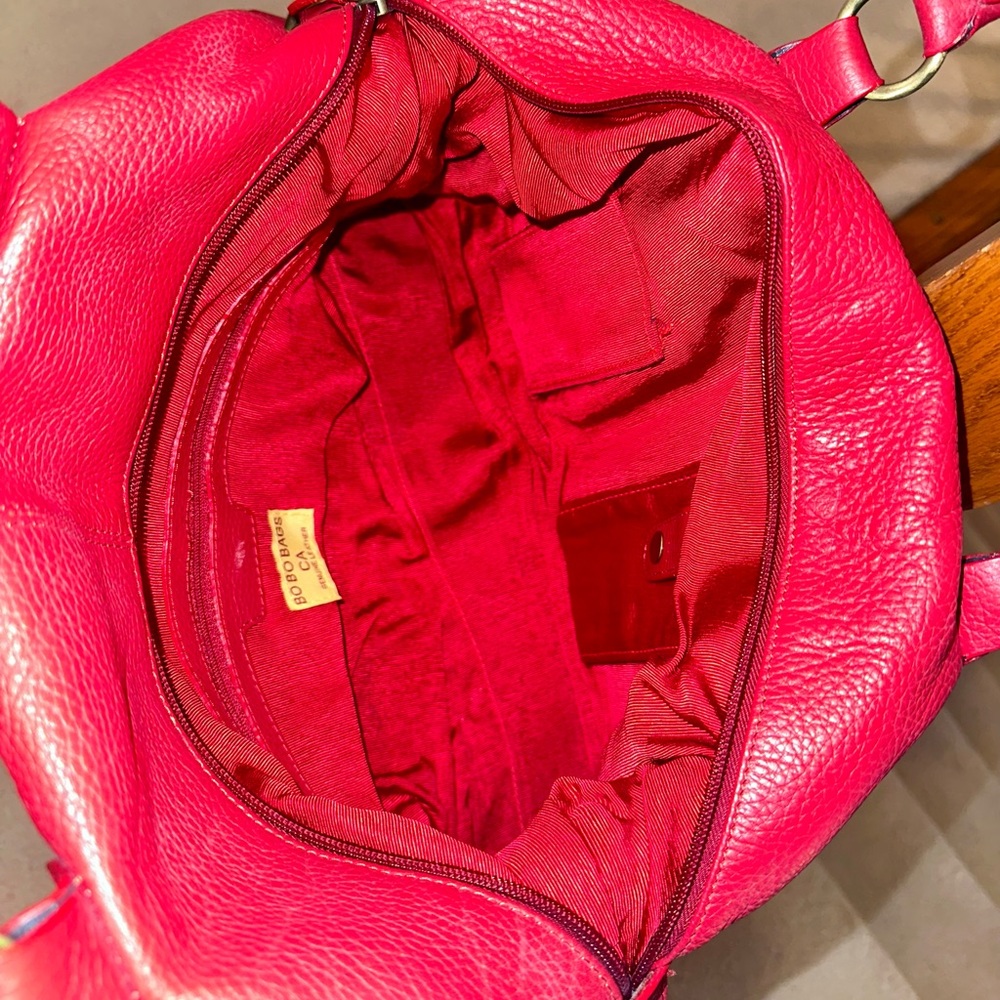 Genuine Italian Red Leather Shoulder Bag with Gold Hardware - Picture 6 of 8